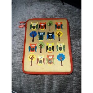 NeoSkin Owl Tree Print Neoprene Tablet Sleeve Case Tan Orange Zippered 10.5x8.25